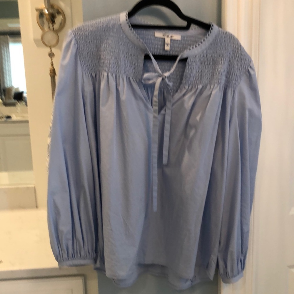 Derek Crosby blue smocked blouse. One wear.  Great blue. Oversized fit to 12